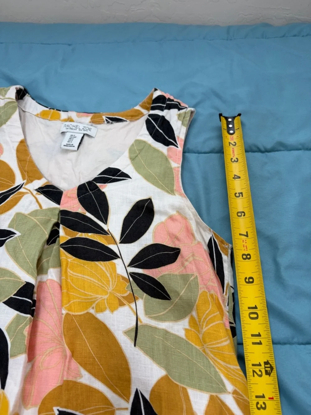 Rachel Zoe Linen Floral V Neck Sleeveless Trapeze Dress Vibrant pockets size S - Picture 13 of 14